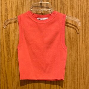 Zara Vibrant Coral Sleeveless Top